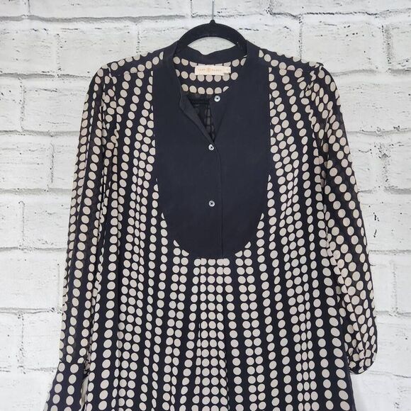 Tory Burch Womens Black Cream Polka Dot Silk Chiffon Tunic Blouse Size Small - Picture 2 of 14